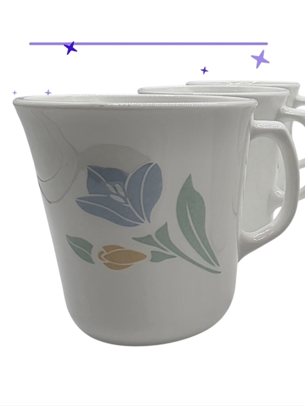 7 Vintage Corelle Friendship Coffee Cups White Blue Yellow Green Tulips Antique